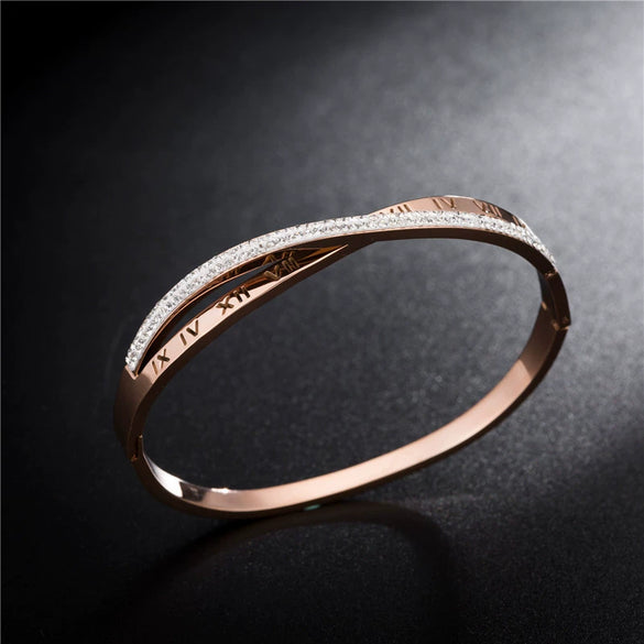 New Titanium Steel Diamond Rose Gold Twisted Arm Bracelet Female Roman Text Bracelet Stainless Steel Jewelry Wholesale