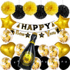 New Year Black And Gold Latex Balloon Set With Happy New Year Flag Banner Party Decorations