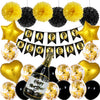 New Year Black And Gold Latex Balloon Set With Happy New Year Flag Banner Party Decorations