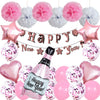New Year Black And Gold Latex Balloon Set With Happy New Year Flag Banner Party Decorations