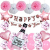 New Year Black And Gold Latex Balloon Set With Happy New Year Flag Banner Party Decorations
