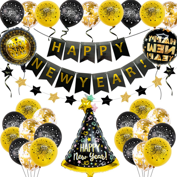 New Year Decorative Round Latex And Aluminum Foil Balloons With Printed Design For Party Decorations Wholesale
