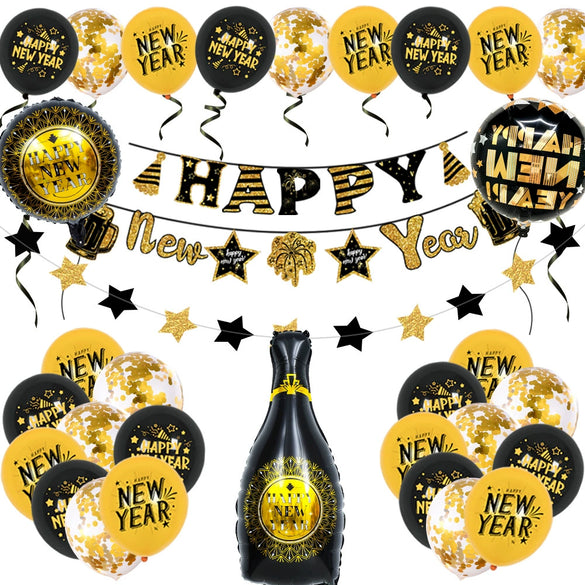 New Year Decorative Round Latex And Aluminum Foil Balloons With Printed Design For Party Decorations Wholesale
