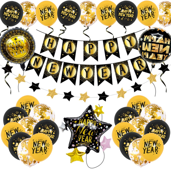 New Year Decorative Round Latex And Aluminum Foil Balloons With Printed Design For Party Decorations Wholesale