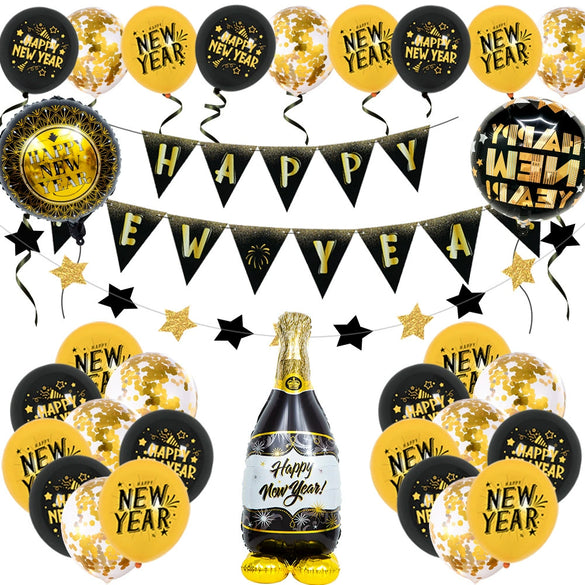 New Year Decorative Round Latex And Aluminum Foil Balloons With Printed Design For Party Decorations Wholesale