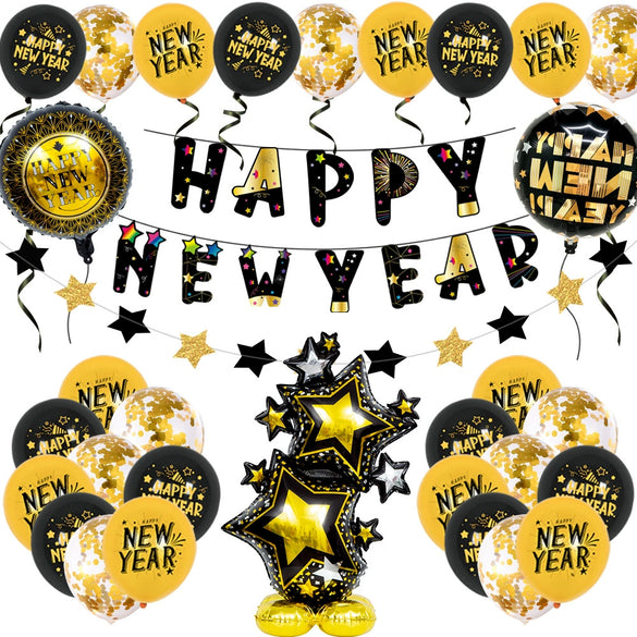 New Year Decorative Round Latex And Aluminum Foil Balloons With Printed Design For Party Decorations Wholesale