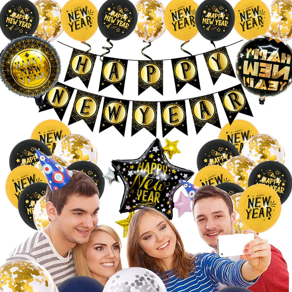 New Year Decorative Round Latex And Aluminum Foil Balloons With Printed Design For Party Decorations Wholesale