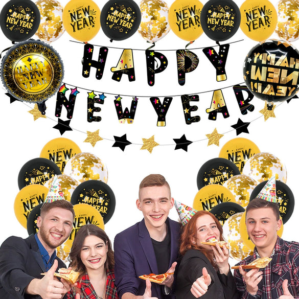 New Year Decorative Round Latex And Aluminum Foil Balloons With Printed Design For Party Decorations Wholesale