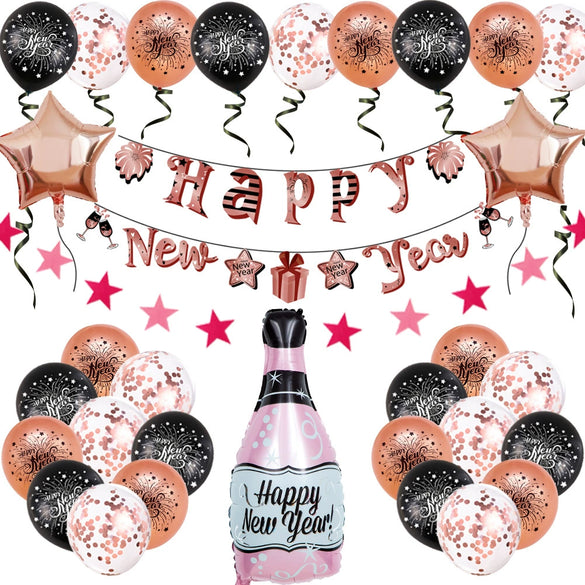 New Year Decorative Round Latex And Aluminum Foil Balloons With Printed Design For Party Decorations Wholesale