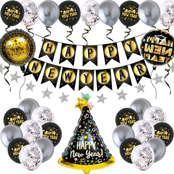 New Year Decorative Round Latex And Aluminum Foil Balloons With Printed Design For Party Decorations Wholesale