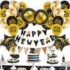 New Year Round Aluminum Foil Balloon Set With Golden Banner For Holiday Eve Party Decorations