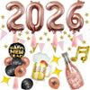 New Year Round Latex And Aluminum Foil Balloon Set In Black Gold Rose Gold And Pink For Party Decorations