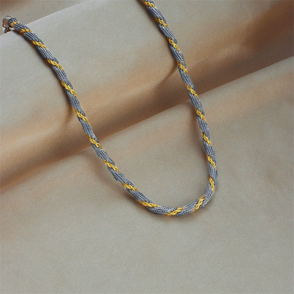 Niche Contrasting Color Mesh Twist Chain Stainless Steel Heavy Industry Punk Hiphop Clavicle Necklace With Electroplating