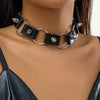 Niche Dark Style Rivet Punk Collar Leather Choker Necklace For Women Alloy Pendant Heart Pattern