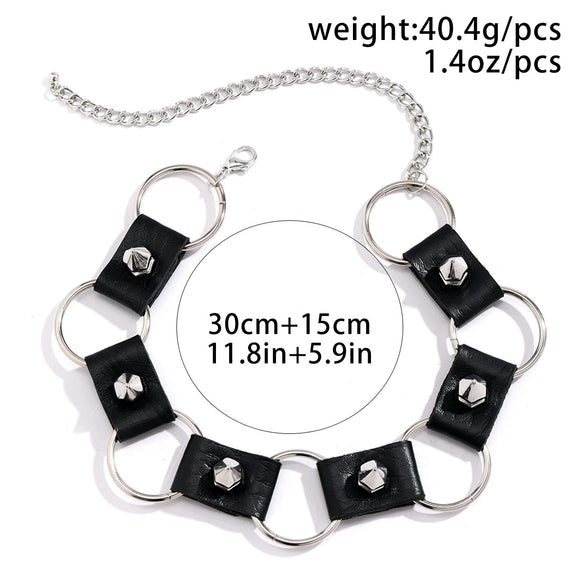 Niche Dark Style Rivet Punk Collar Leather Choker Necklace For Women Alloy Pendant Heart Pattern