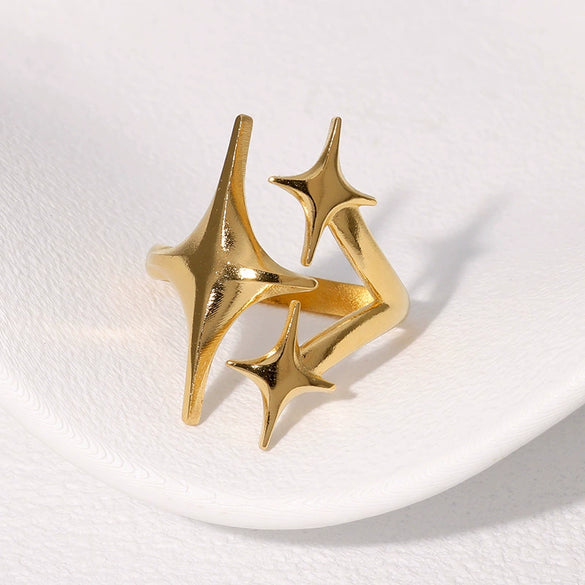 Niche Design Star Shape Stainless Steel Gold Plated Ring For Women