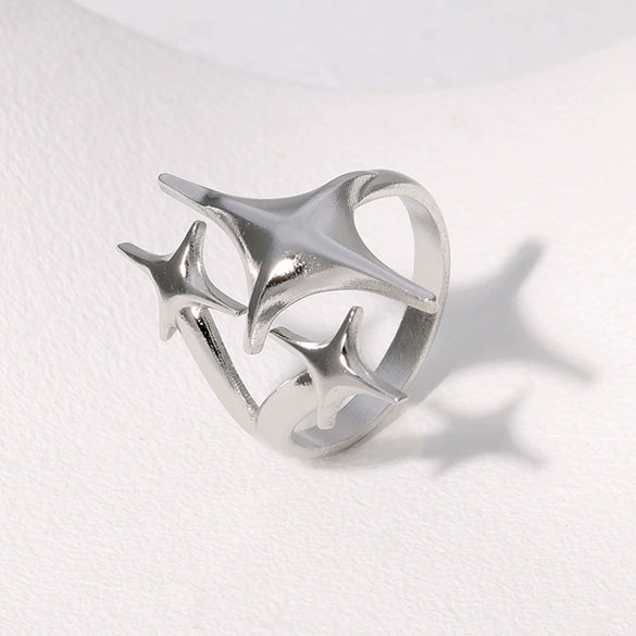 Niche Design Star Shape Stainless Steel Gold Plated Ring For Women