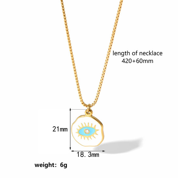 Niche Devil's Eye Stainless Steel Necklace Pendant For Women With Zircon And Dripping Oil Design Eyeshaped Geometric Pattern Goldplated