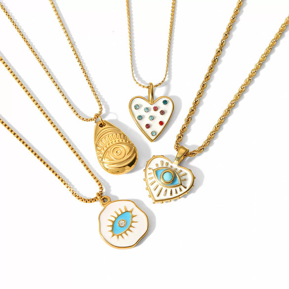 Niche Devil's Eye Stainless Steel Necklace Pendant For Women With Zircon And Dripping Oil Design Eyeshaped Geometric Pattern Goldplated
