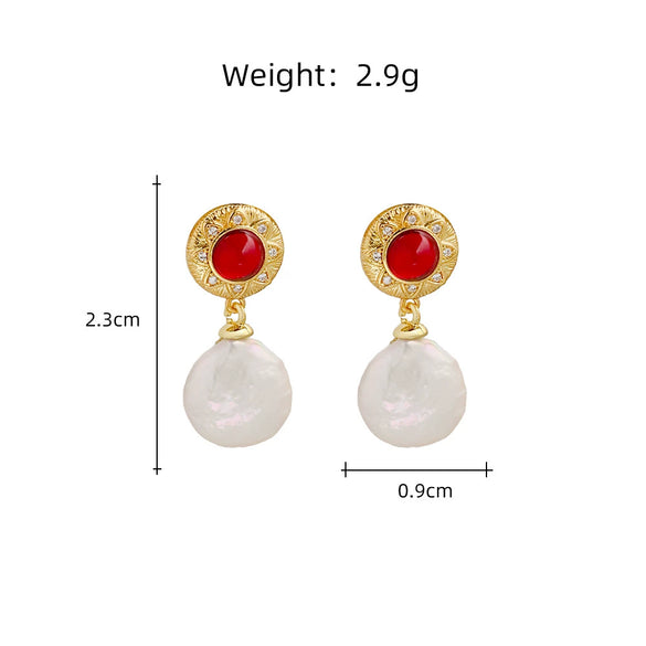 Niche Dirty Red Agate Freshwater Pearl Earrings Electroplated