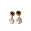 Niche Dirty Red Agate Freshwater Pearl Earrings Electroplated