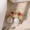Niche Dirty Red Agate Freshwater Pearl Earrings Electroplated