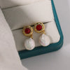 Niche Dirty Red Agate Freshwater Pearl Earrings Electroplated