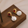 Niche Dirty Red Agate Freshwater Pearl Earrings Electroplated