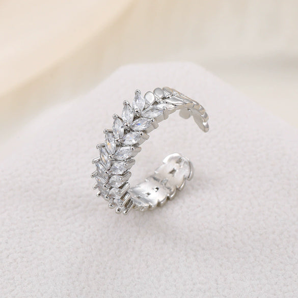Niche Doublerow Zircon Diamond Copper Inlaid Leaf Ear Ring Unisex For Couples