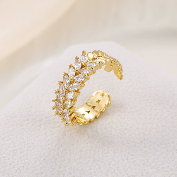 Niche Doublerow Zircon Diamond Copper Inlaid Leaf Ear Ring Unisex For Couples