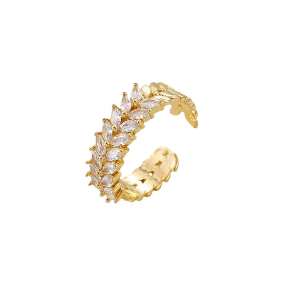 Niche Doublerow Zircon Diamond Copper Inlaid Leaf Ear Ring Unisex For Couples