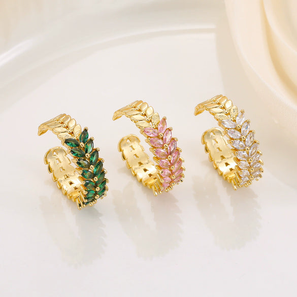 Niche Doublerow Zircon Diamond Copper Inlaid Leaf Ear Ring Unisex For Couples