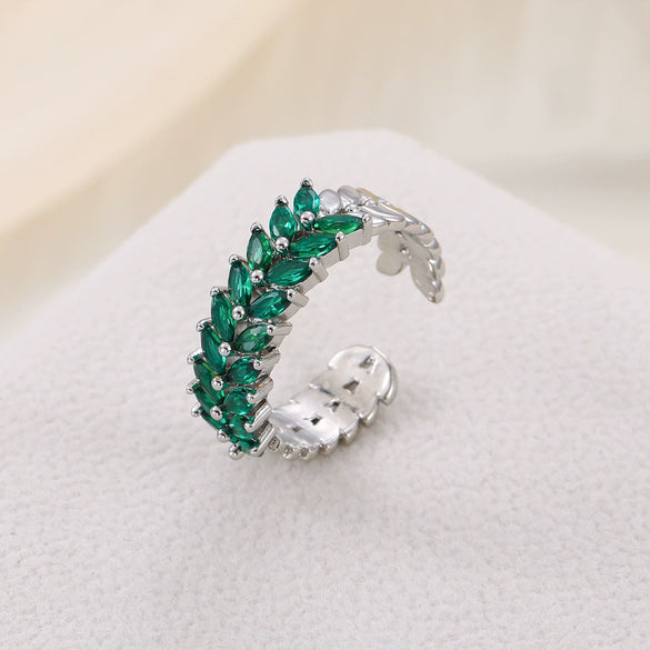 Niche Doublerow Zircon Diamond Copper Inlaid Leaf Ear Ring Unisex For Couples