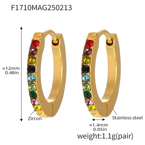 Niche Elegant Circle Geometric Stainless Steel 18K Gold Plated Zircon Inlaid Earrings For Women