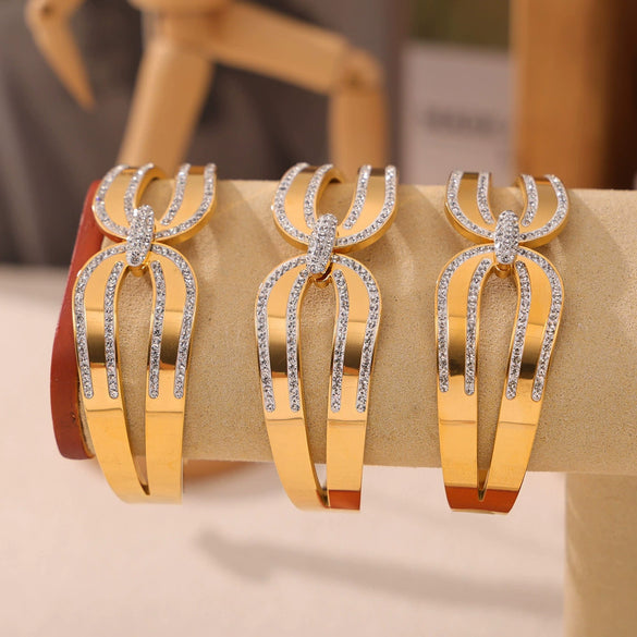 Niche Elegant Doublelayer Stacked Jewelry 316L Stainless Steel Goldplated Geometric Bracelet