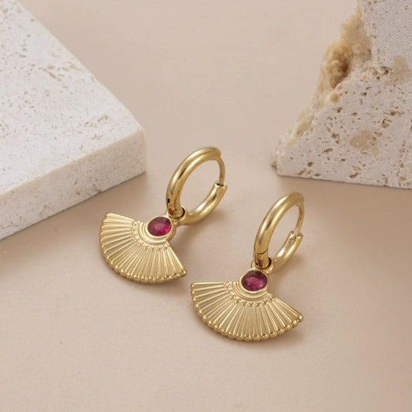 Niche Fanshaped Inlaid Zircon Titanium Steel Women's Earrings With Geometric Styling