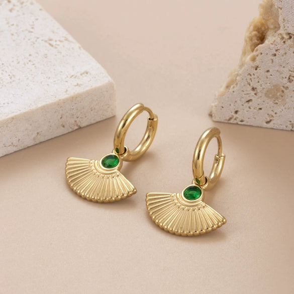 Niche Fanshaped Inlaid Zircon Titanium Steel Women's Earrings With Geometric Styling