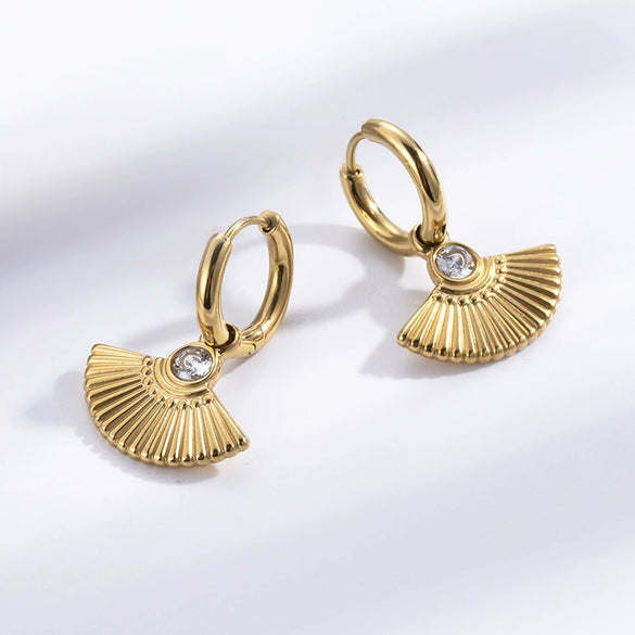 Niche Fanshaped Inlaid Zircon Titanium Steel Women's Earrings With Geometric Styling