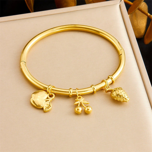 Niche Fashion Gold Plated Stainless Steel Marine Wind Bamboo Bracelet With Tropical Fish Starfish Butterfly Conch Patterns