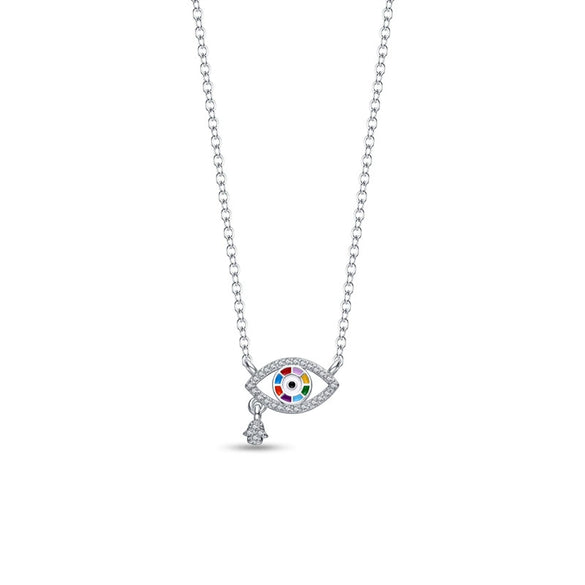 Niche Fashion Light Luxury Four Leaf Clover Devil Eye Guard Necklace Silver Plated Electroplated For Women