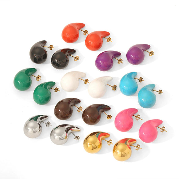 Niche Fashion Stainless Steel Earrings For Women In Oil Drop Shape With Electroplating Treatment