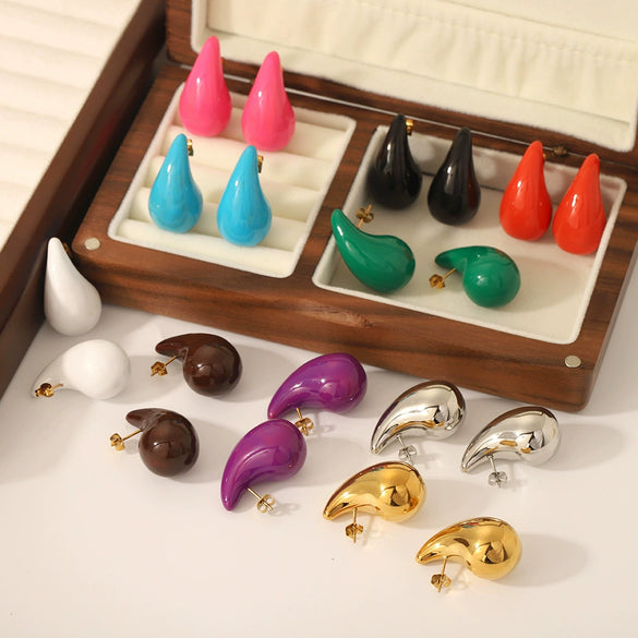 Niche Fashion Stainless Steel Earrings For Women In Oil Drop Shape With Electroplating Treatment
