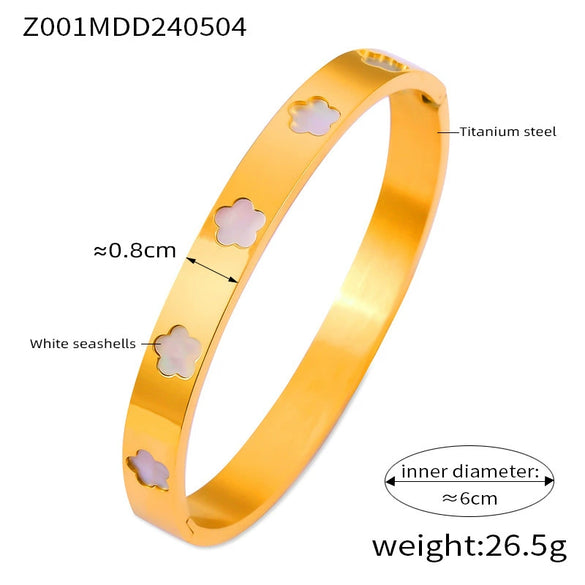 Niche Geometric Flower Shape Inlaid Shell 316L Stainless Steel Bracelet