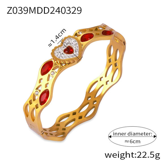Niche Geometric Hollow 316L Stainless Steel Goldplated Bracelet With Inlaid Diamond Design