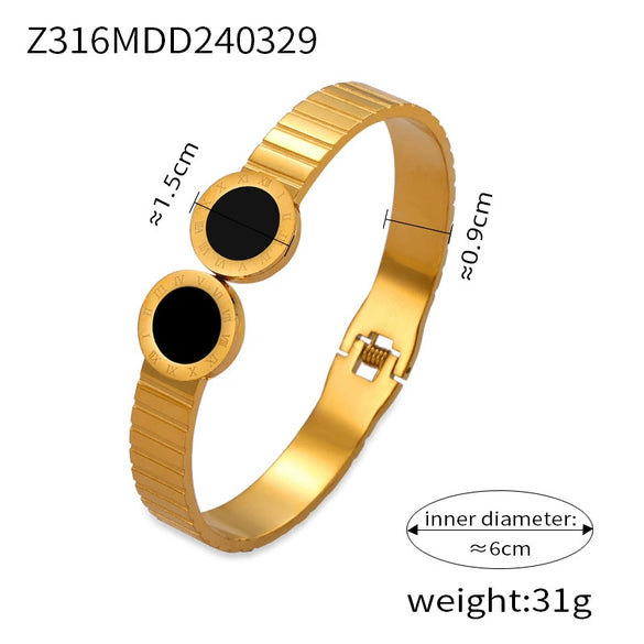 Niche Geometric Hollow 316L Stainless Steel Goldplated Bracelet With Inlaid Diamond Design