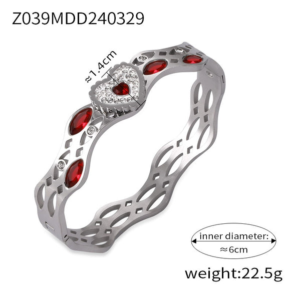 Niche Geometric Hollow 316L Stainless Steel Goldplated Bracelet With Inlaid Diamond Design