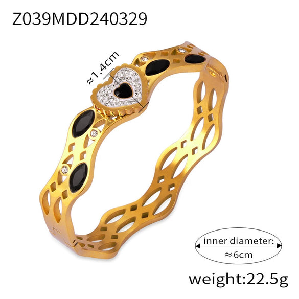 Niche Geometric Hollow 316L Stainless Steel Goldplated Bracelet With Inlaid Diamond Design