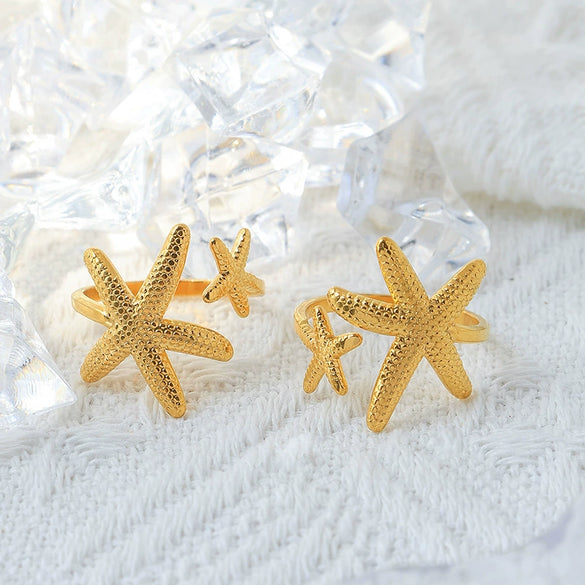 Niche High Personality Exaggerated Temperament Women's Open Starfish Ring Stainless Steel Titanium Steel Electroplated