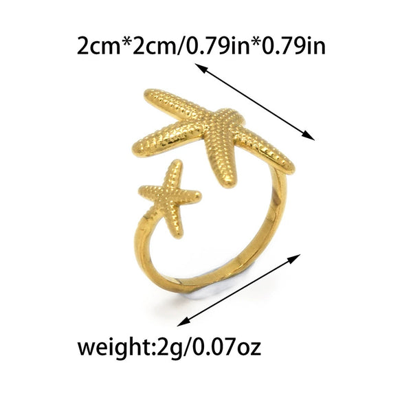 Niche High Personality Exaggerated Temperament Women's Open Starfish Ring Stainless Steel Titanium Steel Electroplated