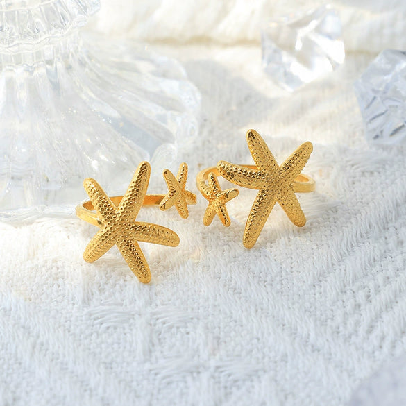 Niche High Personality Exaggerated Temperament Women's Open Starfish Ring Stainless Steel Titanium Steel Electroplated